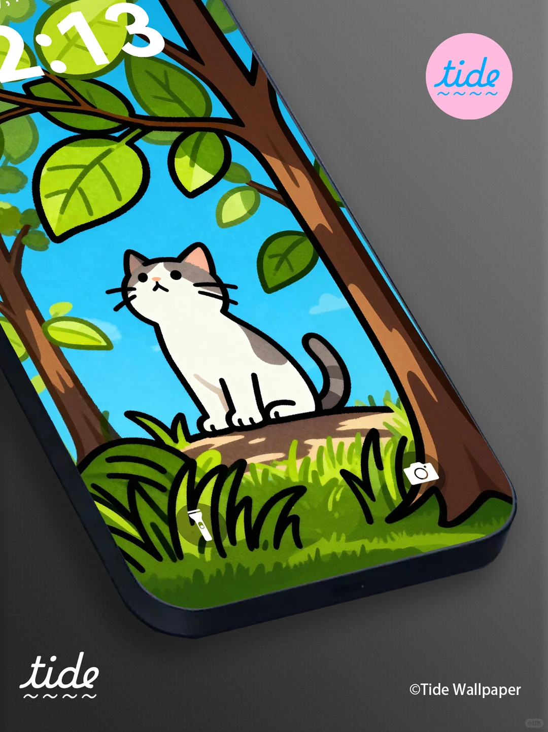 这个插画壁纸也太可爱了吧！ 🌲🐱☁️