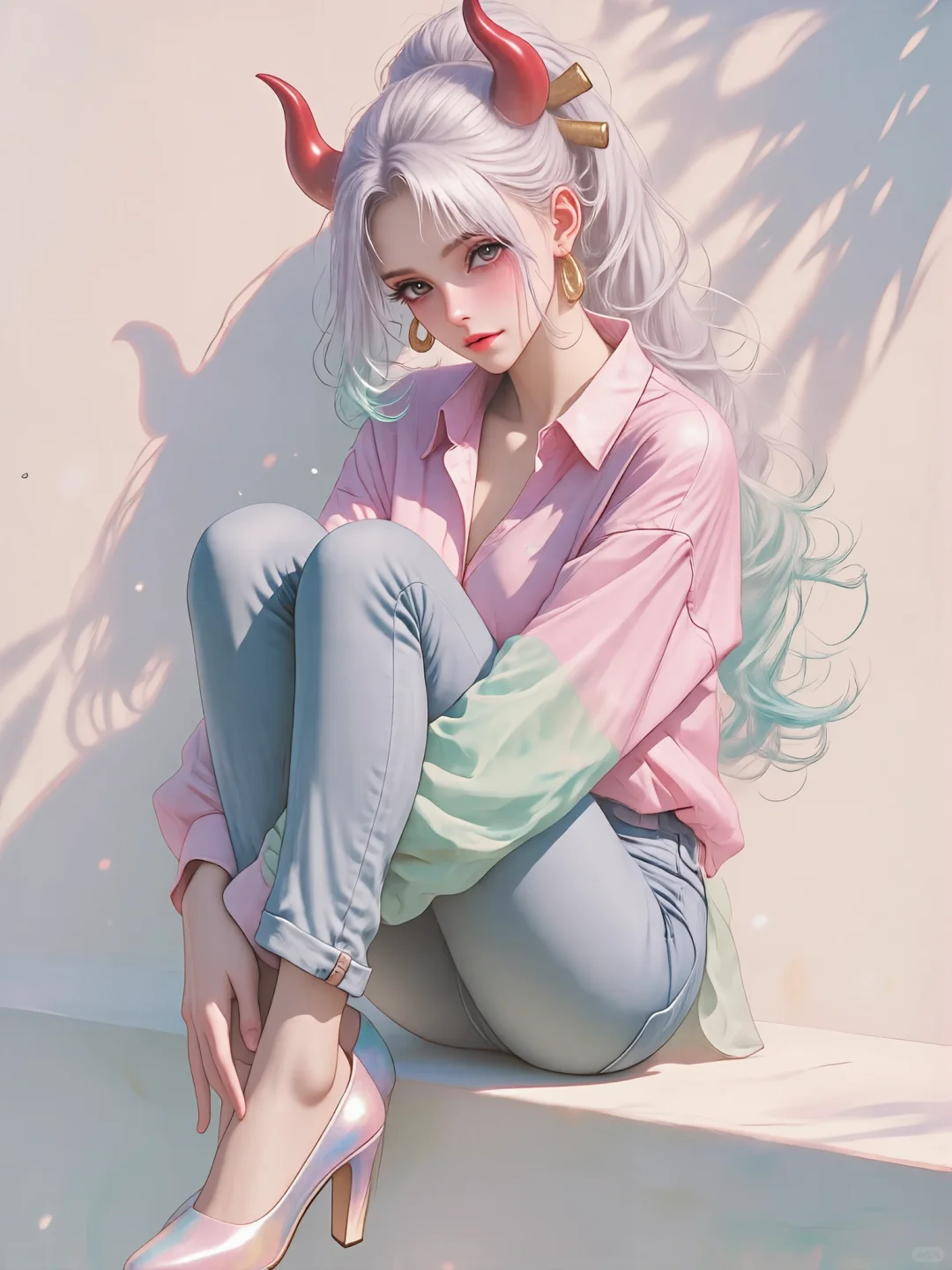 海贼穿搭破次元！粉衬衫 + 镭射高跟鞋