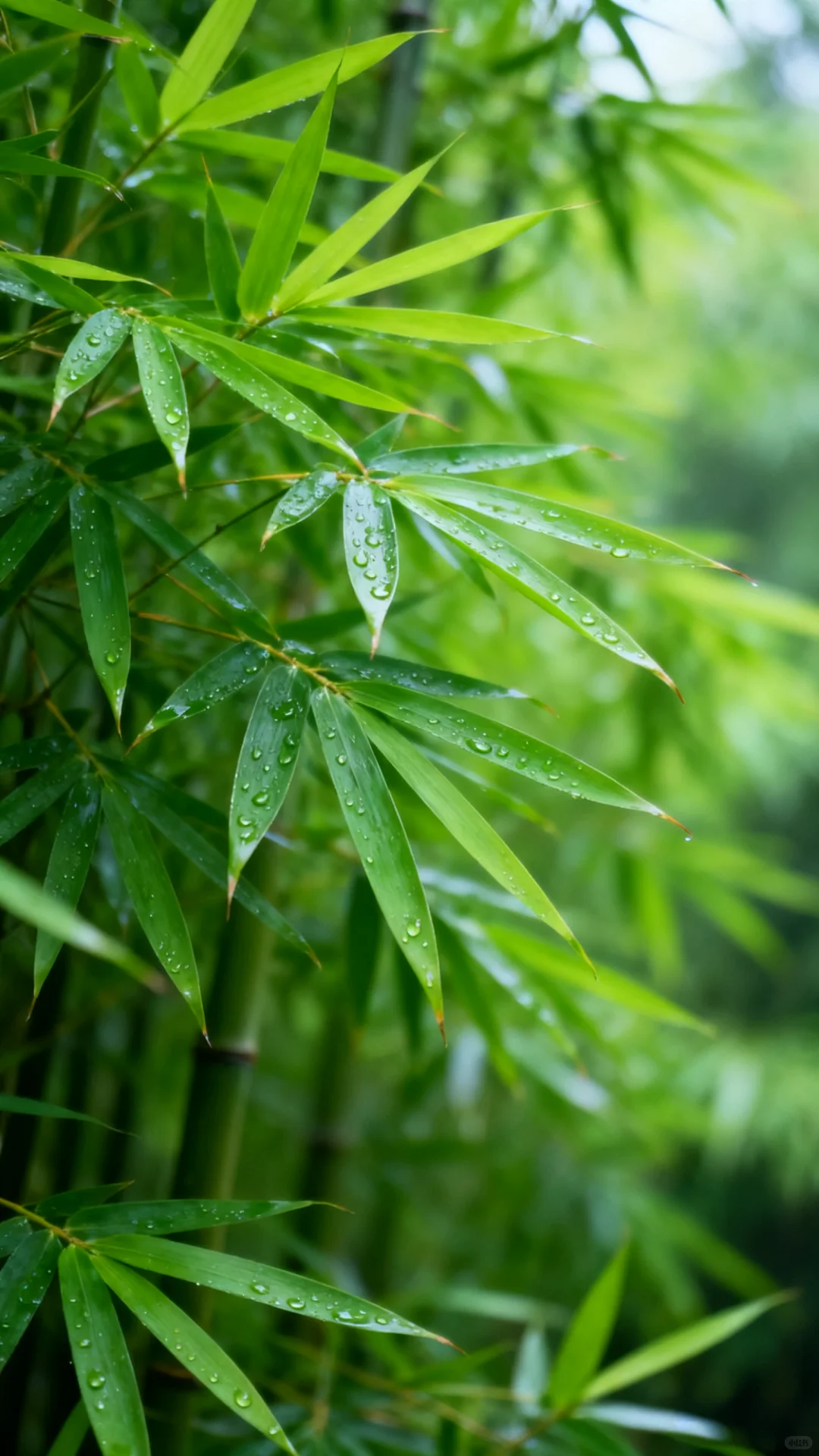 竹影婆娑，雨后竹叶清新如洗