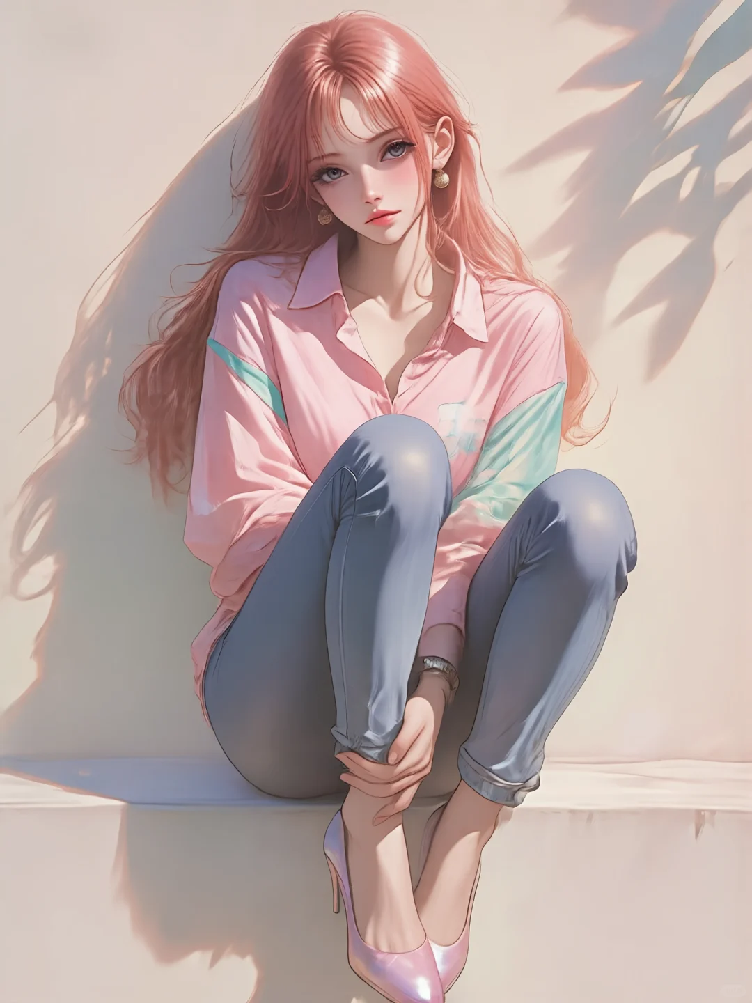 海贼穿搭破次元！粉衬衫 + 镭射高跟鞋