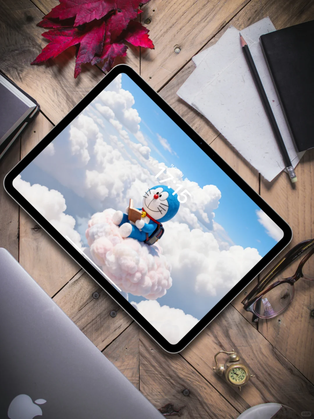 哆啦A梦云中读书|ipad壁纸