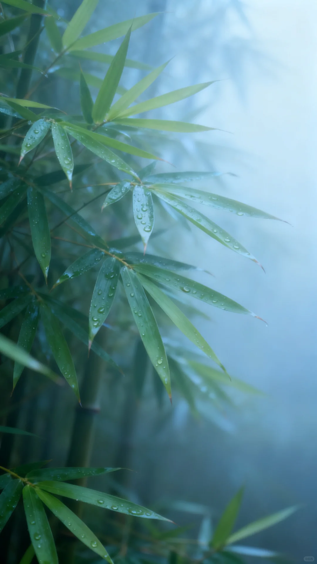 竹影婆娑，雨后竹叶清新如洗