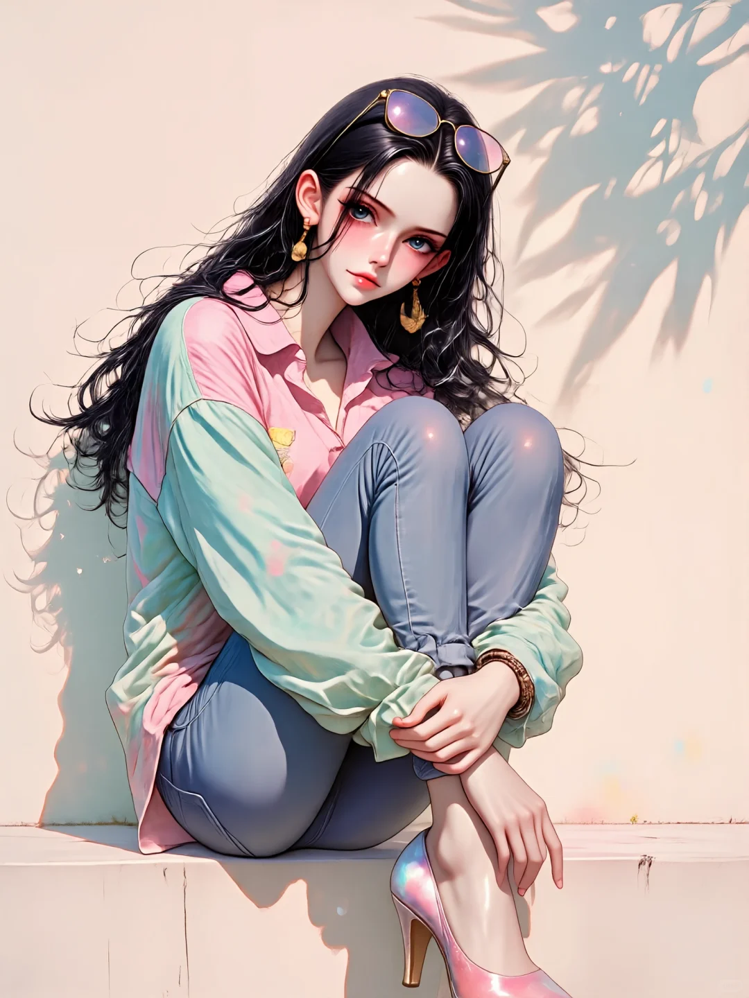 海贼穿搭破次元！粉衬衫 + 镭射高跟鞋