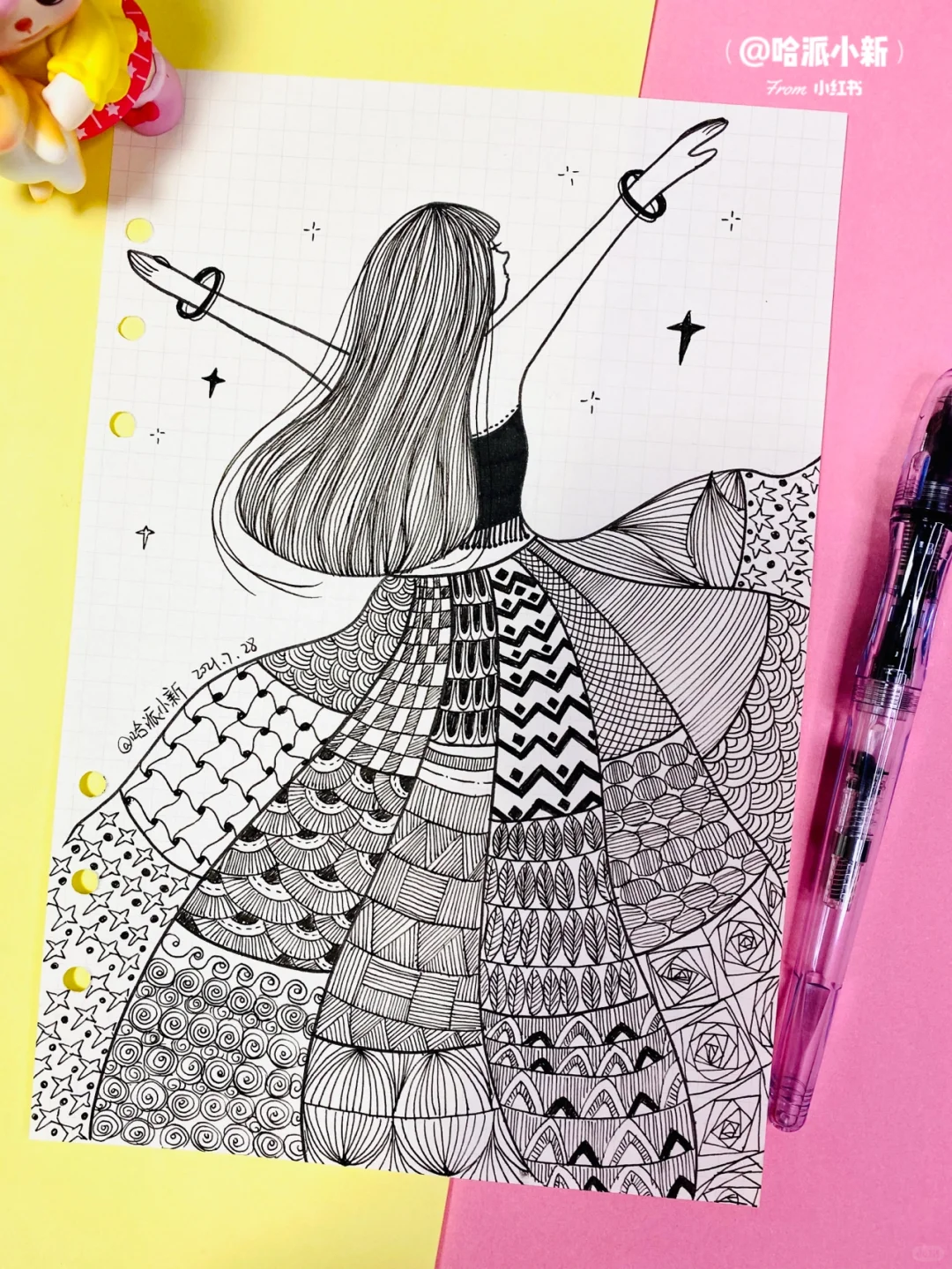 控笔训练7 ｜创意排线练习｜doodle跳舞女孩