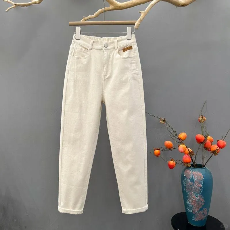 🎀白色牛仔休闲裤女春夏2025新款高腰宽