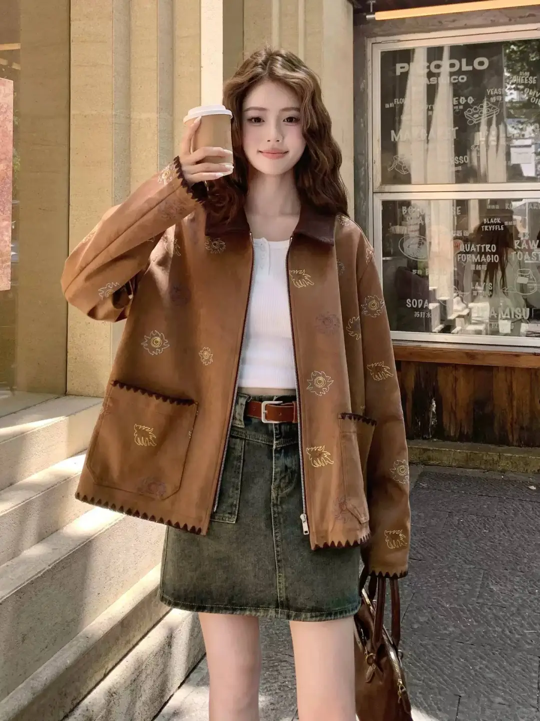 复古刺绣麂皮绒短外套女2025秋季新款🔥