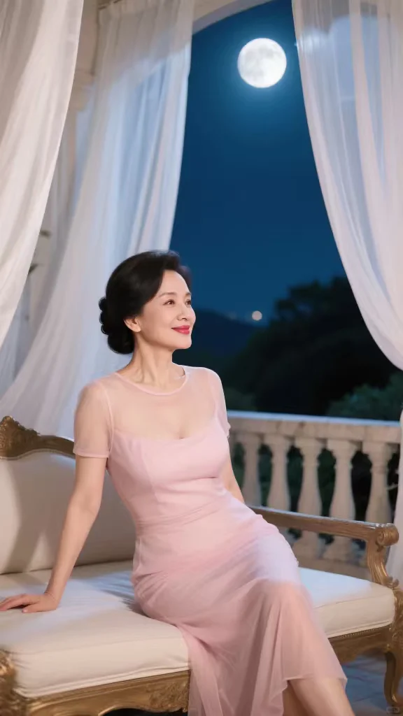 成熟月夜美人，48岁的阿姨风情万种