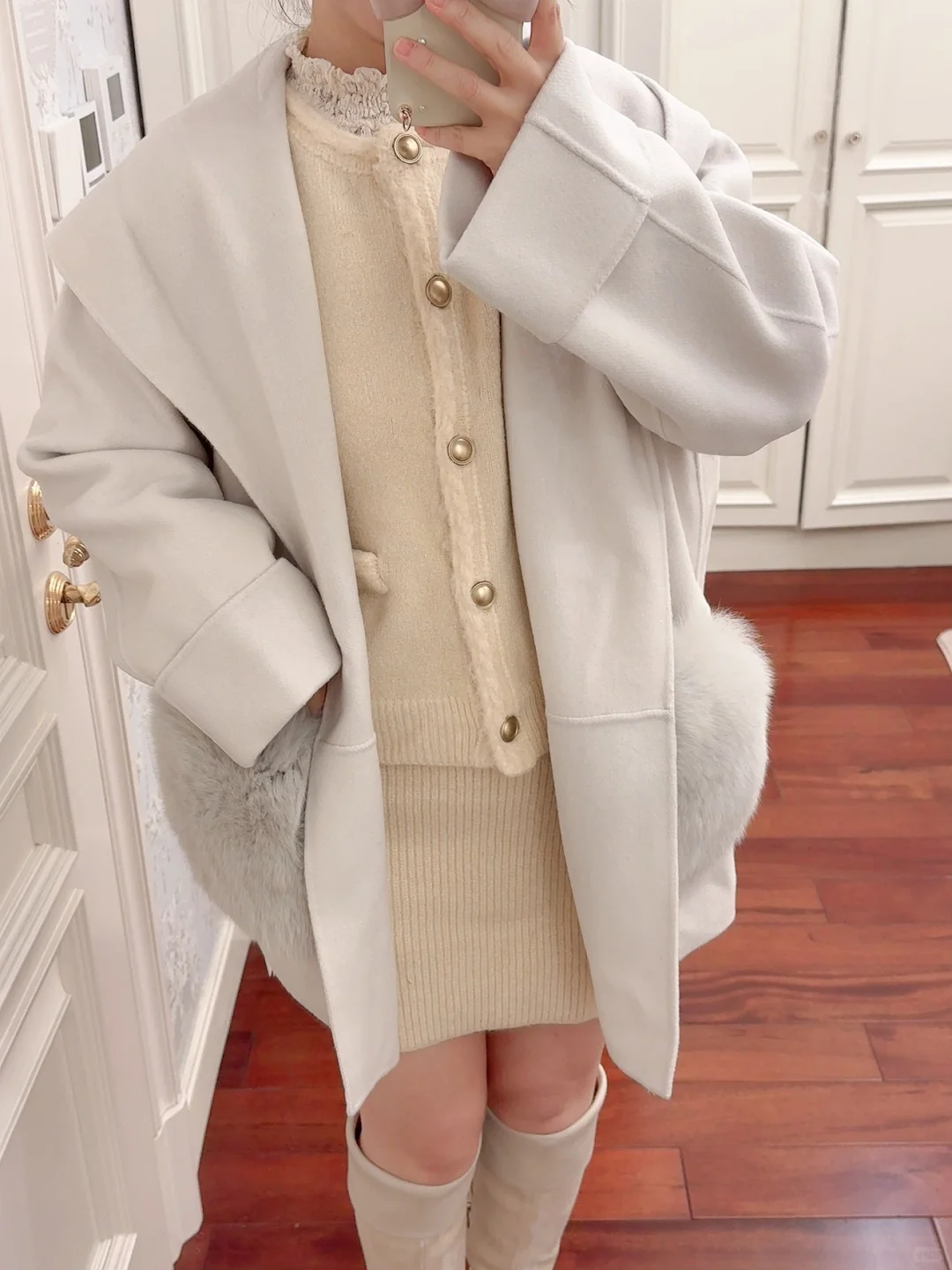 Arpegestory爆款狐狸毛口袋羊毛外套