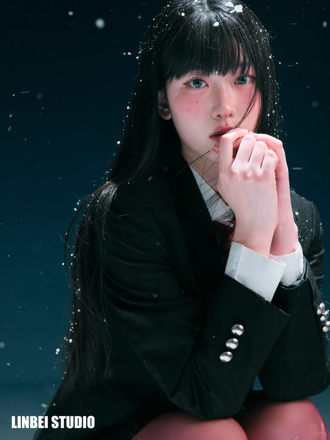 日系雪景写真｜蓝调雪境里的制服少女🩸