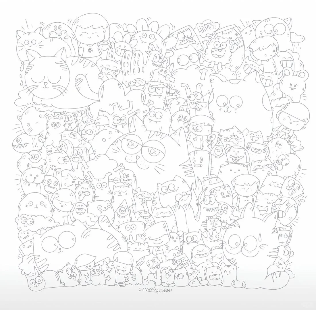 手绘线条涂鸦人物～