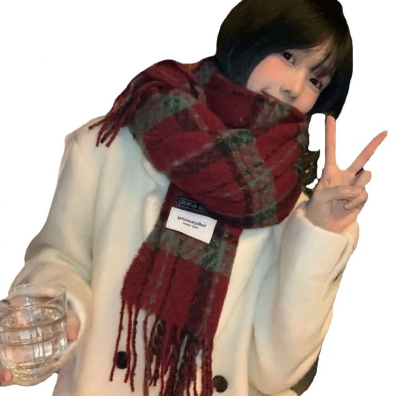 新款格子围巾女冬季加厚保暖复古时尚百搭高