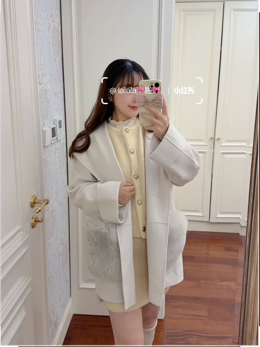 Arpegestory爆款狐狸毛口袋羊毛外套