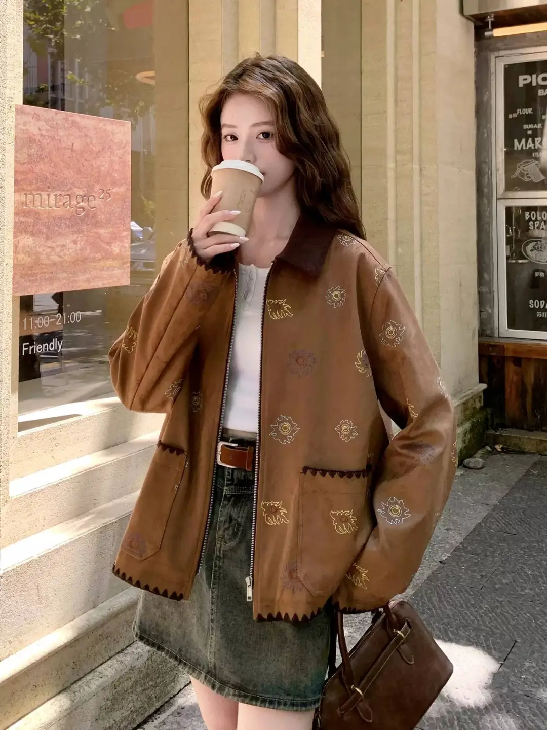 复古刺绣麂皮绒短外套女2025秋季新款🔥