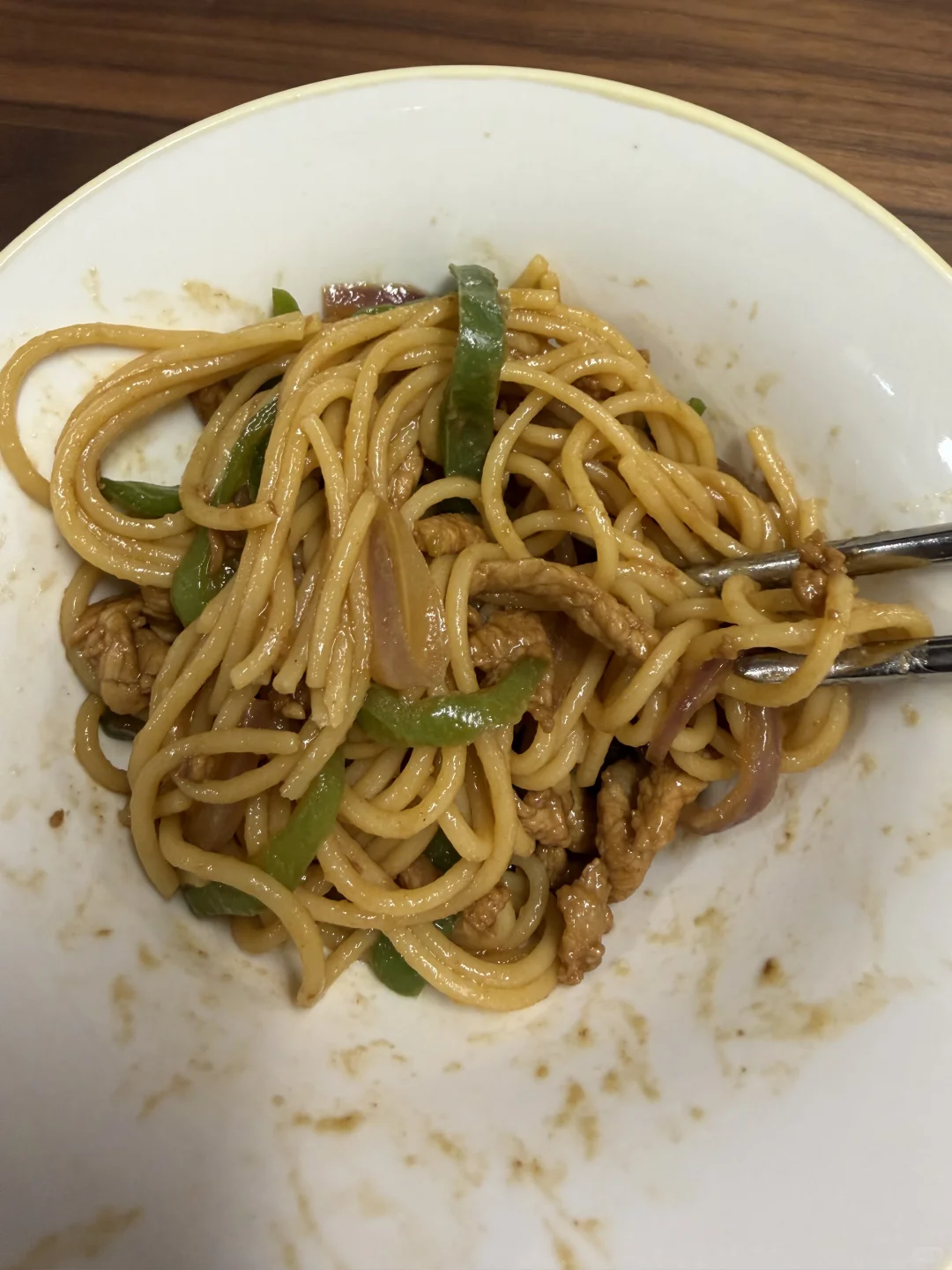 孕中期控糖晚餐之青椒肉丝意面