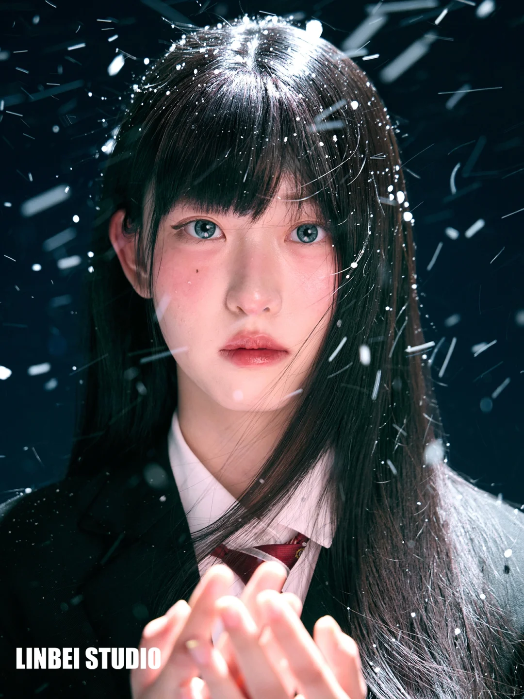 日系雪景写真｜蓝调雪境里的制服少女🩸