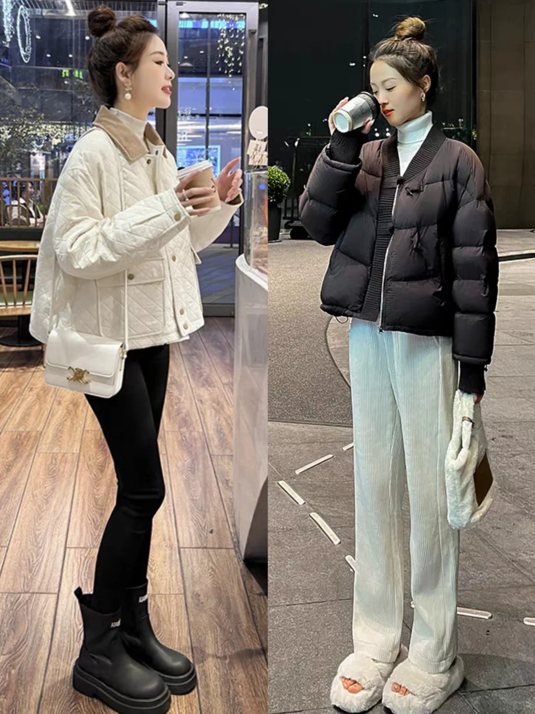 女生短款羽绒服穿搭时尚又显高冬季穿搭