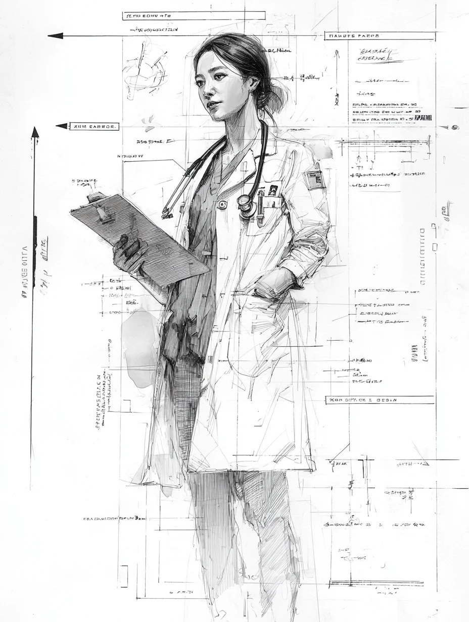 女医生|线条之美|铅笔插画
