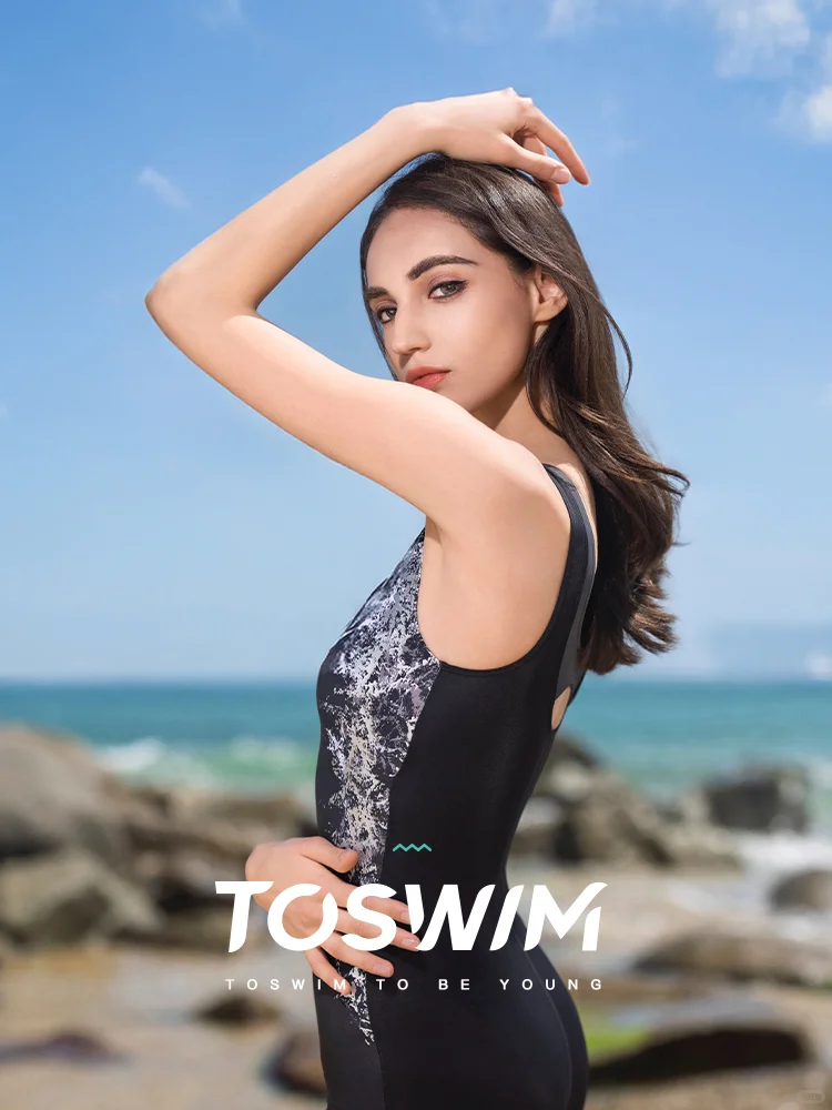 暗丛荆棘女士连体无袖平角泳衣