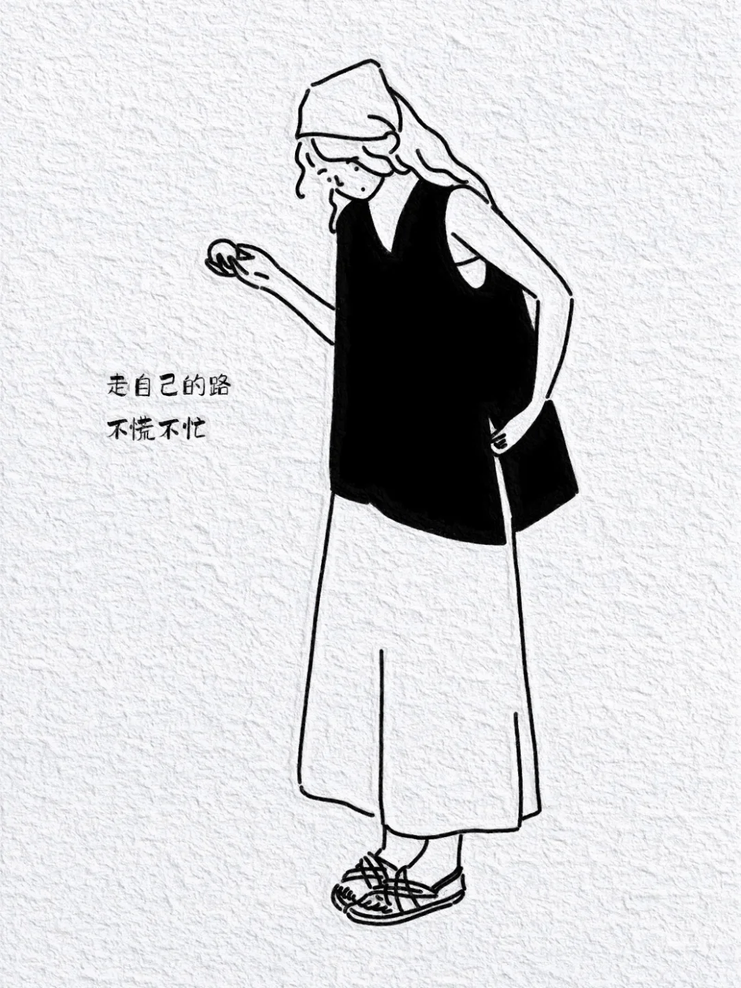 一组极简女生夏天穿搭人物线条插画简笔画