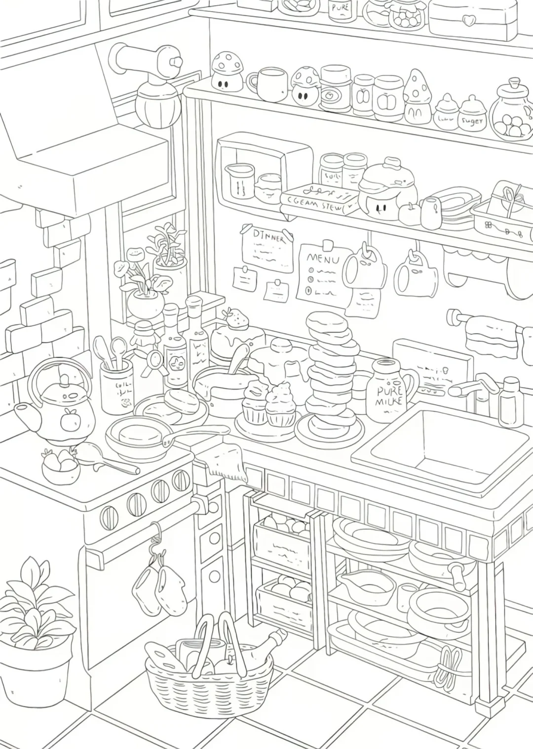 摸鱼搭子线条画，哄自己上班！