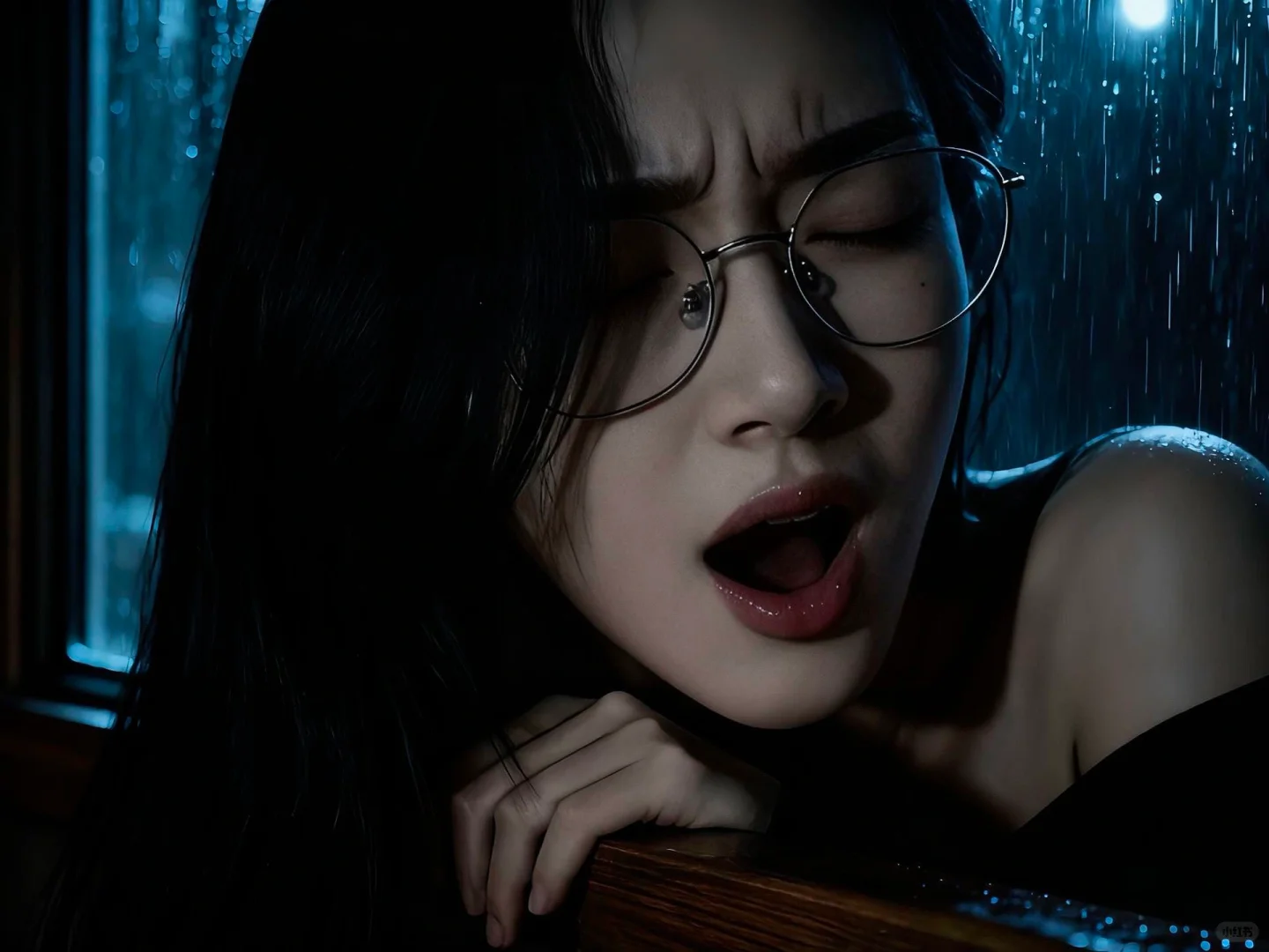 女戴眼镜张嘴背景图