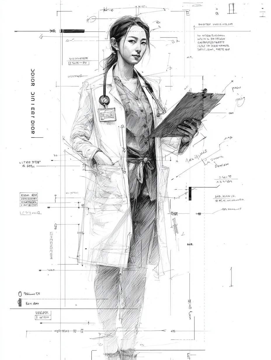 女医生|线条之美|铅笔插画