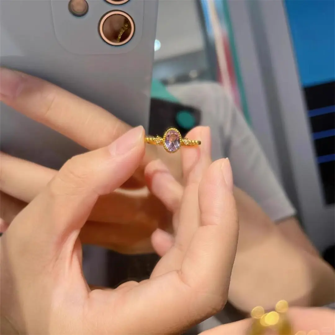 紫水晶戒指女镀金复古文艺小众设计开口戒轻