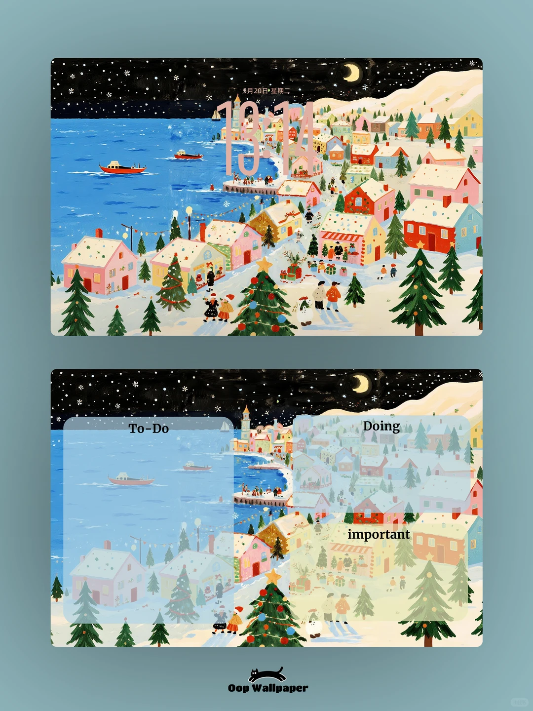 009｜❄️ 雪落海边小镇的圣诞夜平板壁纸