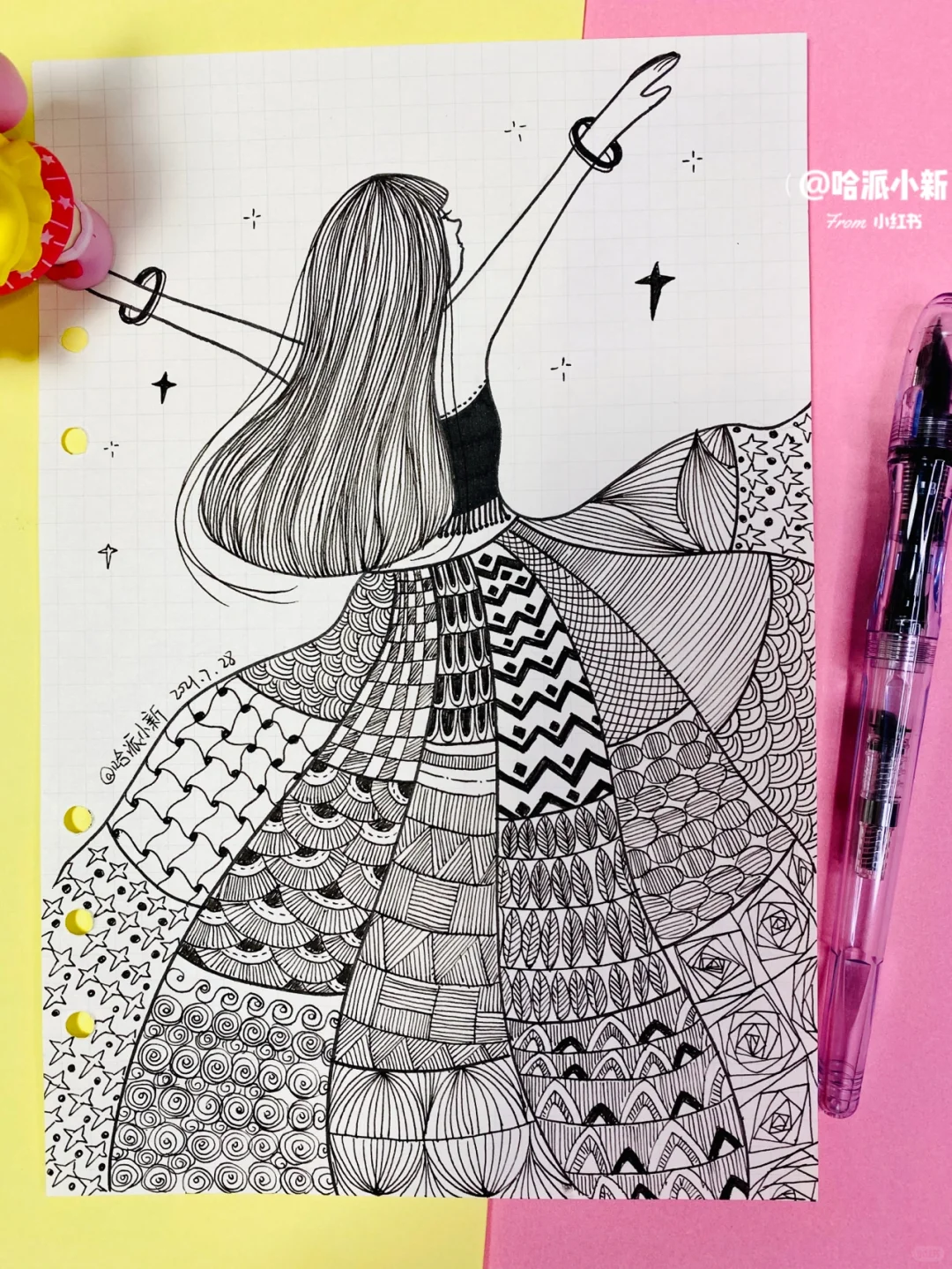 控笔训练7 ｜创意排线练习｜doodle跳舞女孩