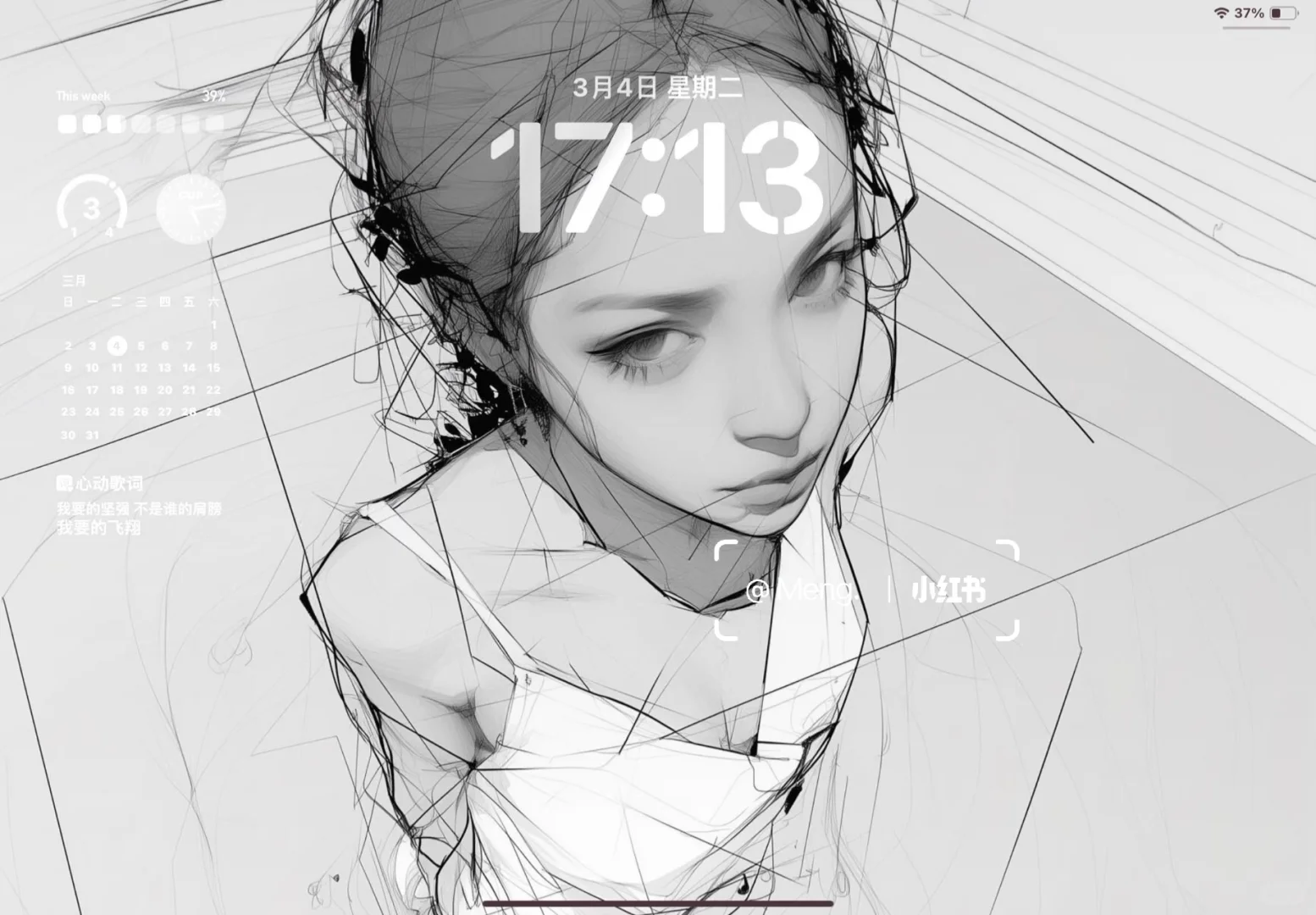 这组平板壁纸也太太太帅了! ♠️ 黑白少女