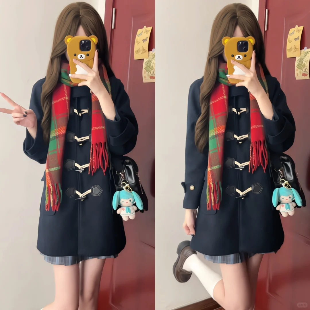 138还送围巾的加厚夹棉jk大衣真的爱了