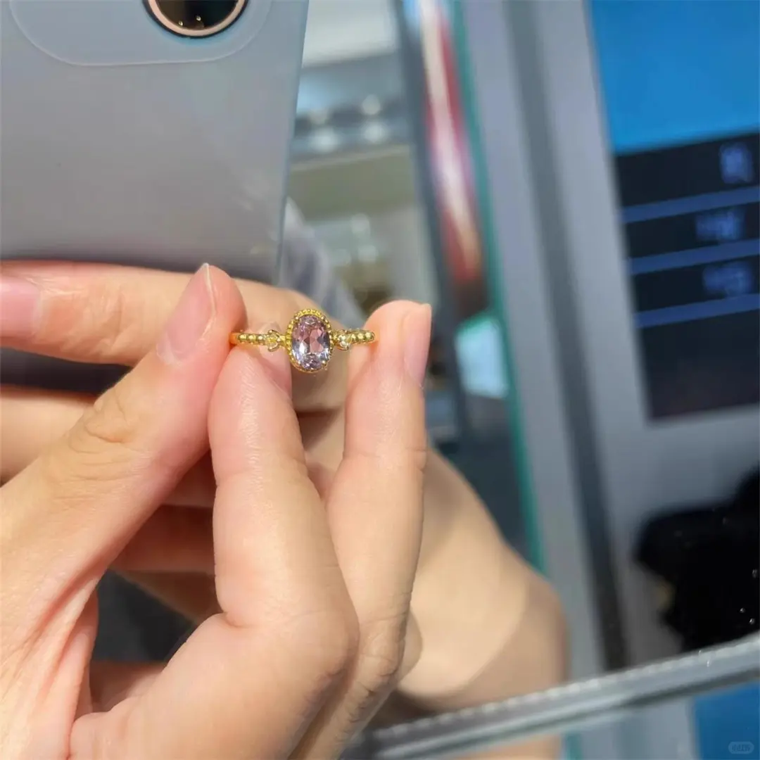 紫水晶戒指女镀金复古文艺小众设计开口戒轻