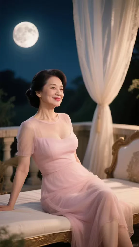 成熟月夜美人，48岁的阿姨风情万种