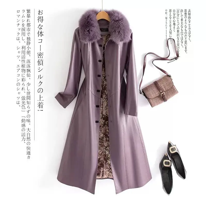 🎀海宁真皮皮衣女中长款秋冬新款加棉过