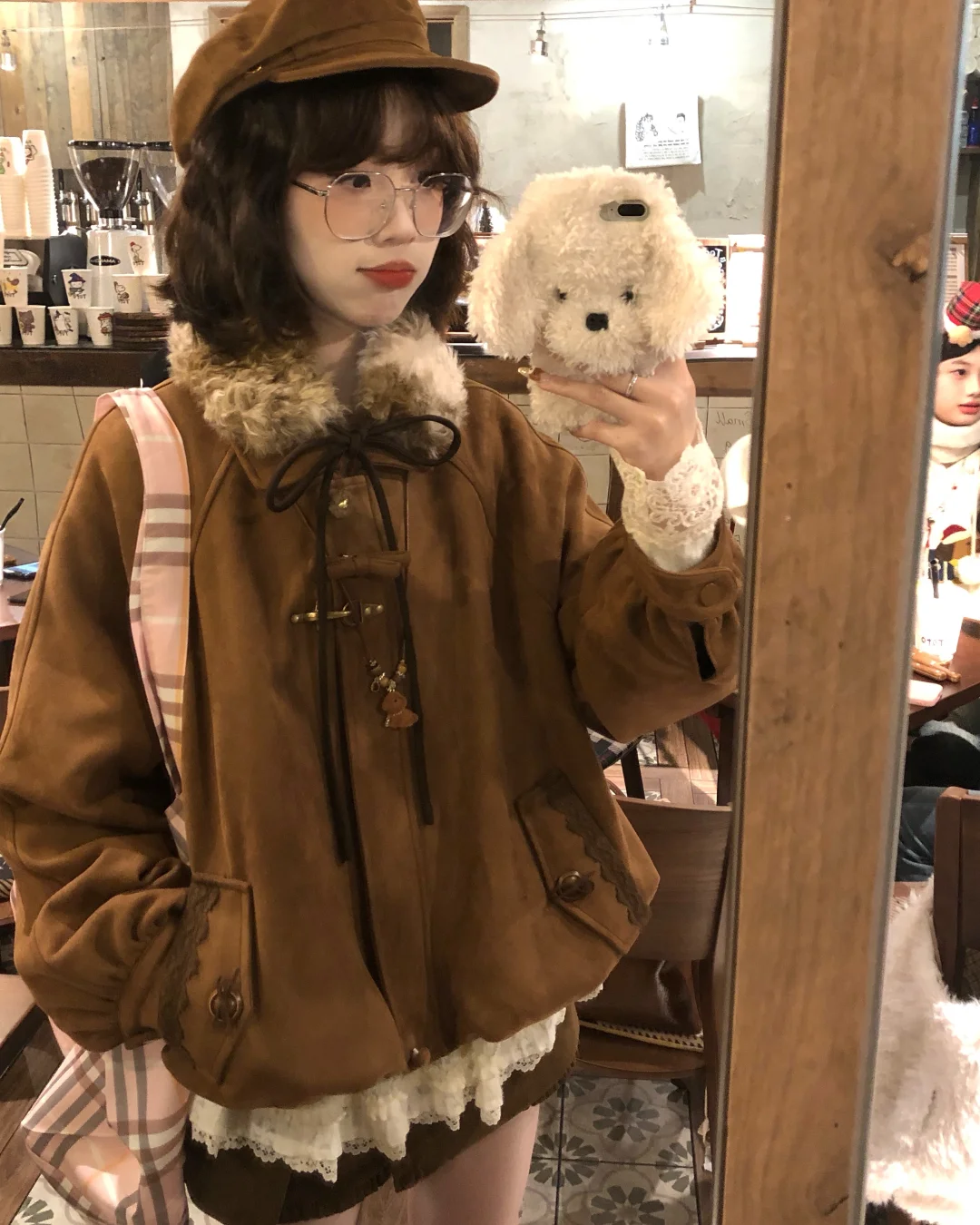 日系古早味叠穿🌰🍂毛毛领vintage花苞外套