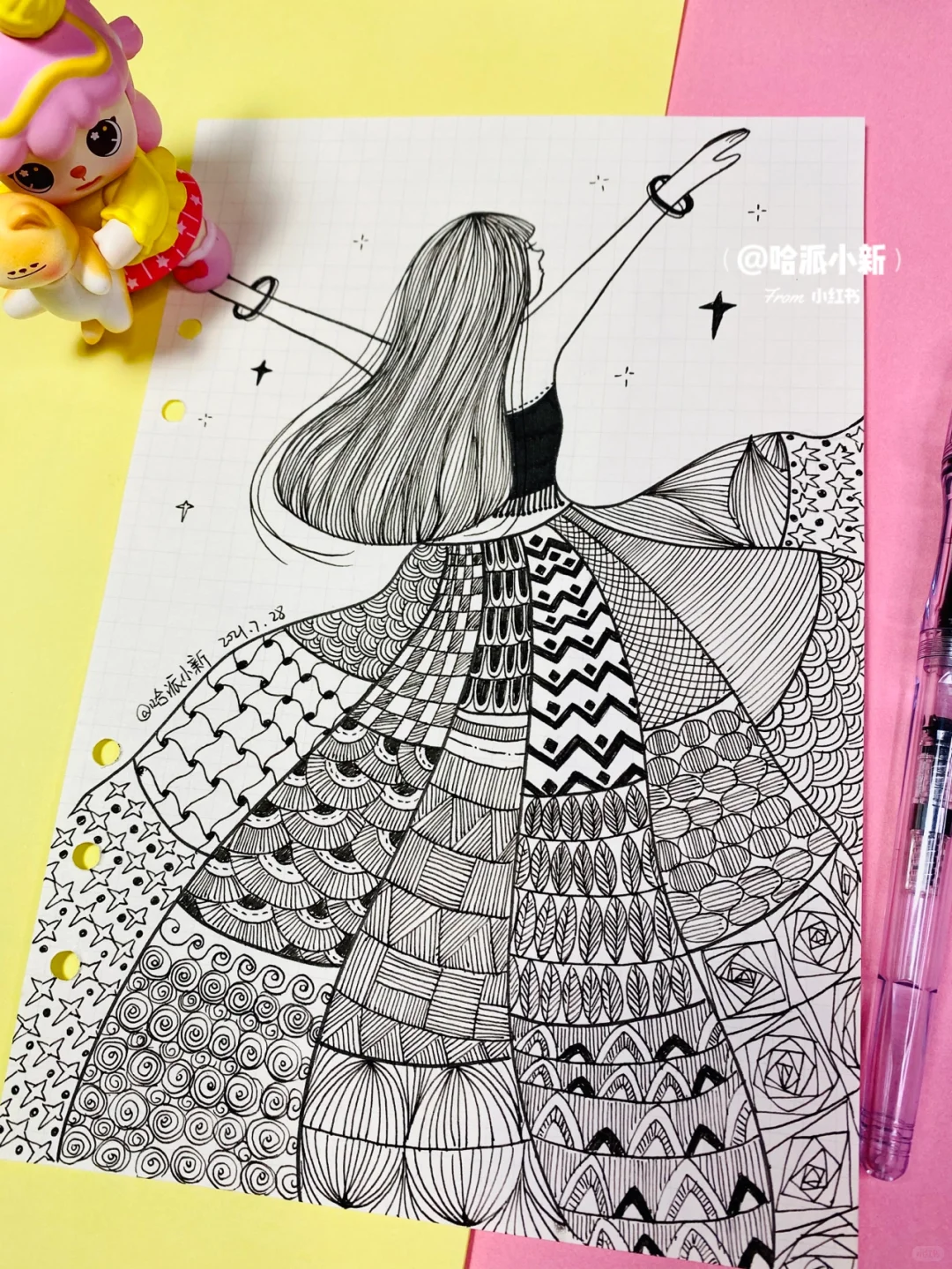 控笔训练7 ｜创意排线练习｜doodle跳舞女孩