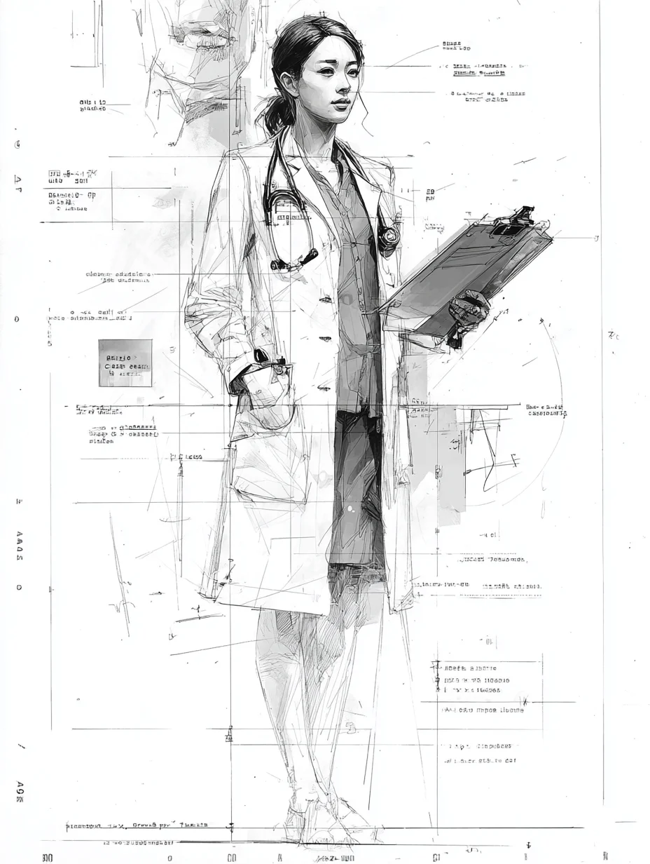 女医生|线条之美|铅笔插画