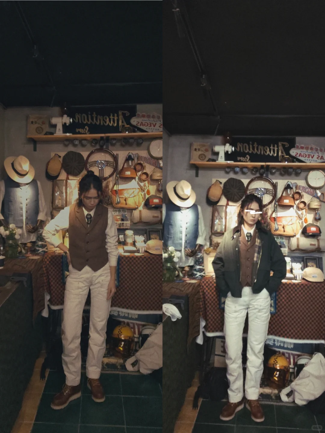 复古咖啡店的冬季咔叽女