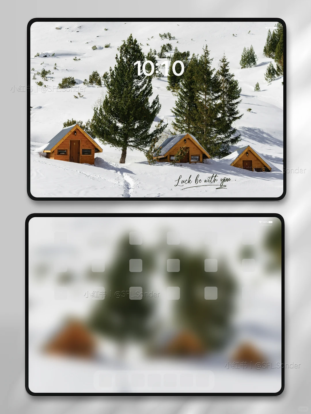 “雪地小屋·有你的冬天才浪漫.”平板壁纸