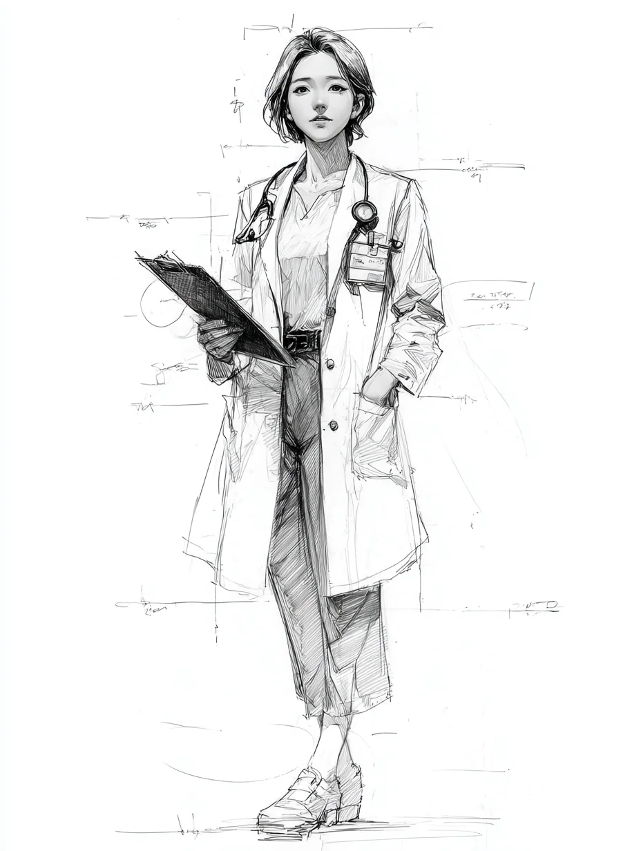 女医生|线条之美|铅笔插画
