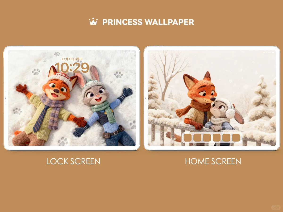 1119#🦊🐰尼克朱迪冬日恋歌🤎毛绒平板壁纸