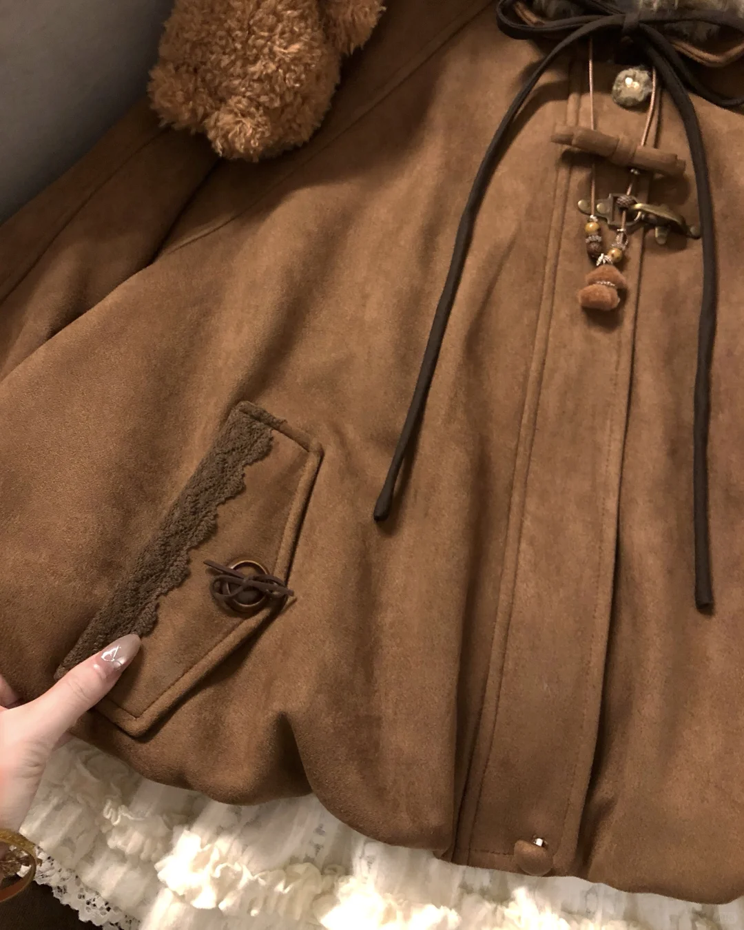 日系古早味叠穿🌰🍂毛毛领vintage花苞外套