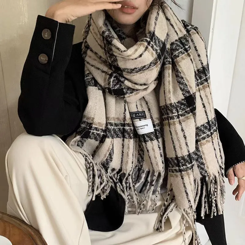 新款格子围巾女冬季加厚保暖复古时尚百搭高