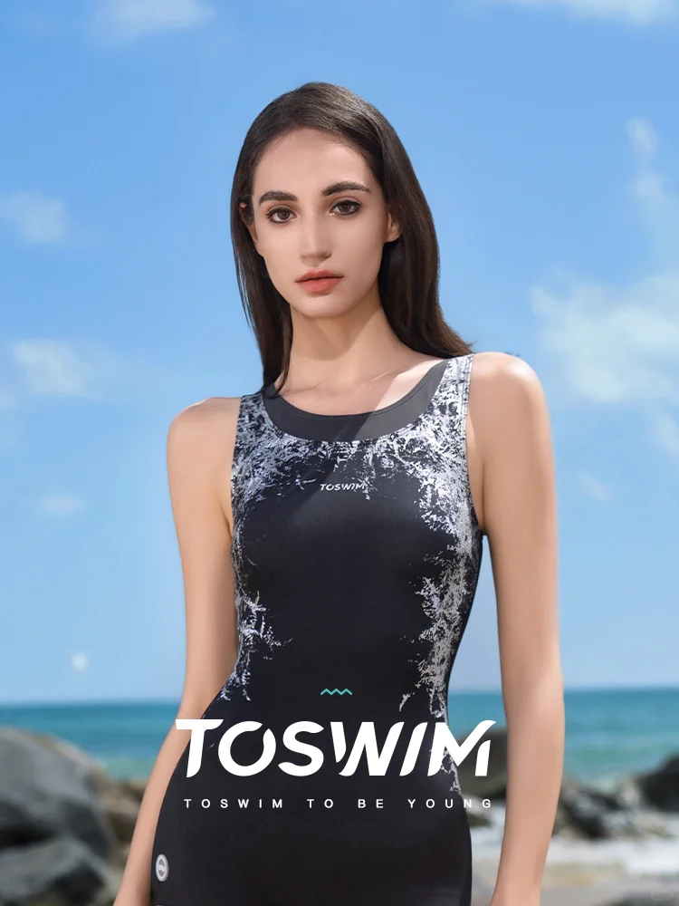 暗丛荆棘女士连体无袖平角泳衣