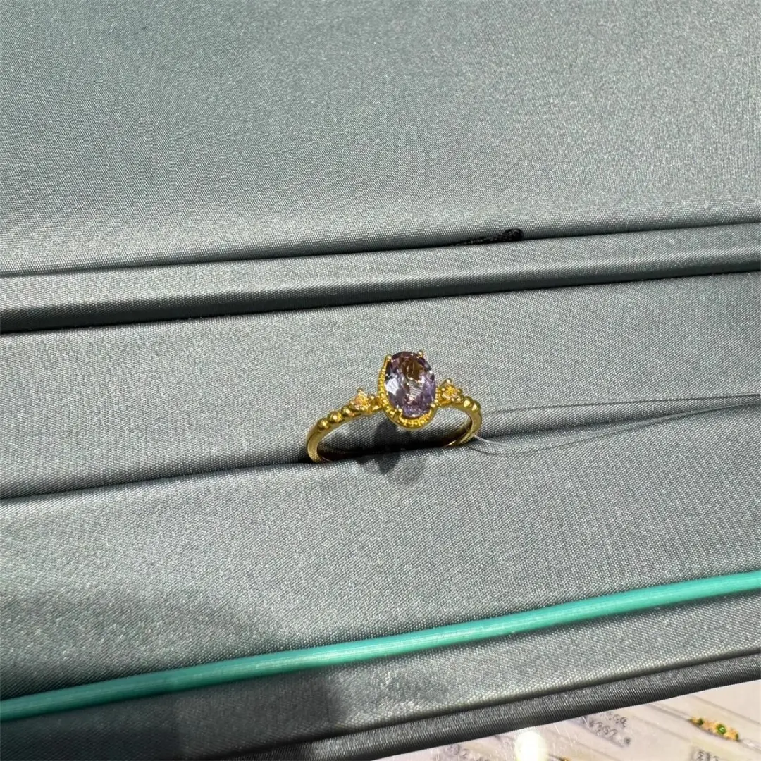 紫水晶戒指女镀金复古文艺小众设计开口戒轻