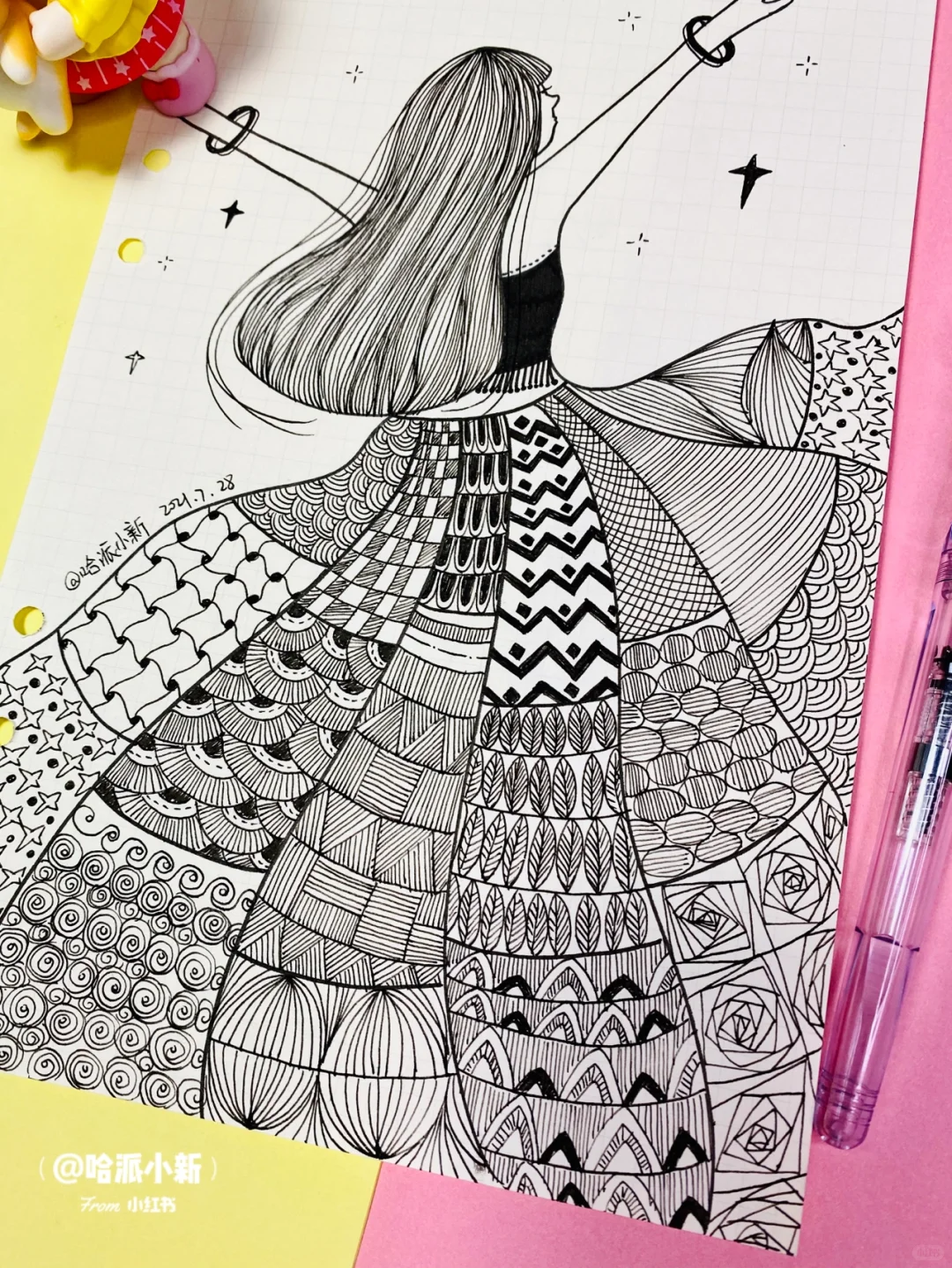 控笔训练7 ｜创意排线练习｜doodle跳舞女孩