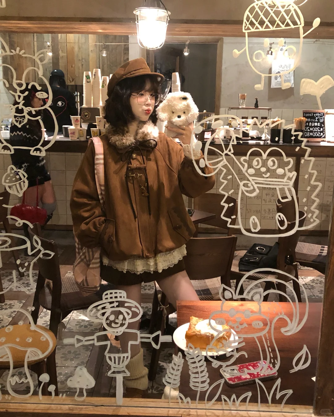 日系古早味叠穿🌰🍂毛毛领vintage花苞外套