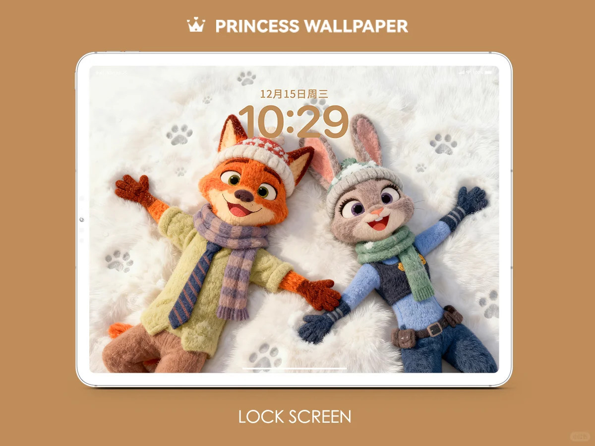 1119#🦊🐰尼克朱迪冬日恋歌🤎毛绒平板壁纸