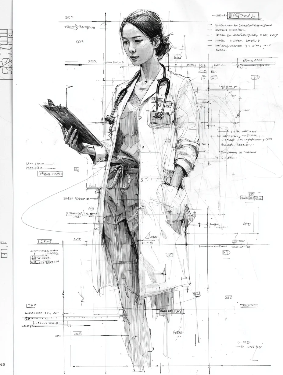 女医生|线条之美|铅笔插画