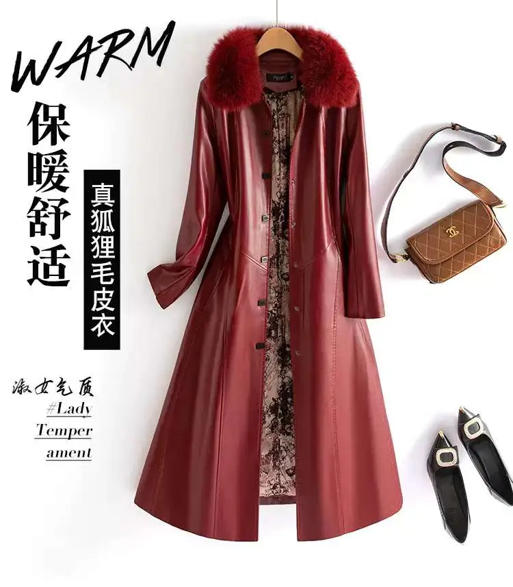 🎀海宁真皮皮衣女中长款秋冬新款加棉过